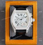 Iced Out Cartier Roadster Replica Watch White Chronograph Dial Men Watch